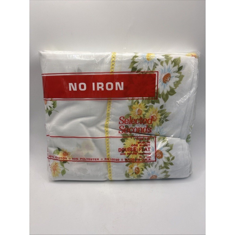 Vtg Selected Seconds Daisy Double Flat Sheet NOS Retro Cottagecore Deadstock